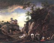 菲利普斯沃夫曼 - Rocky Landscape with resting Travellers